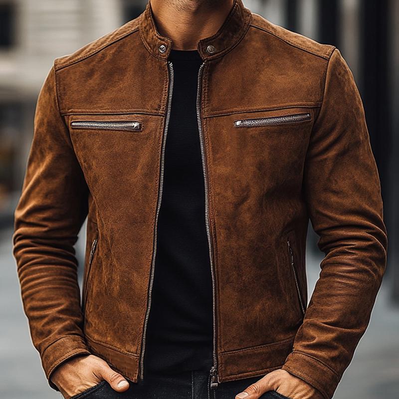 Men's Vintage Stand Collar Suede Jacket 9887383683256