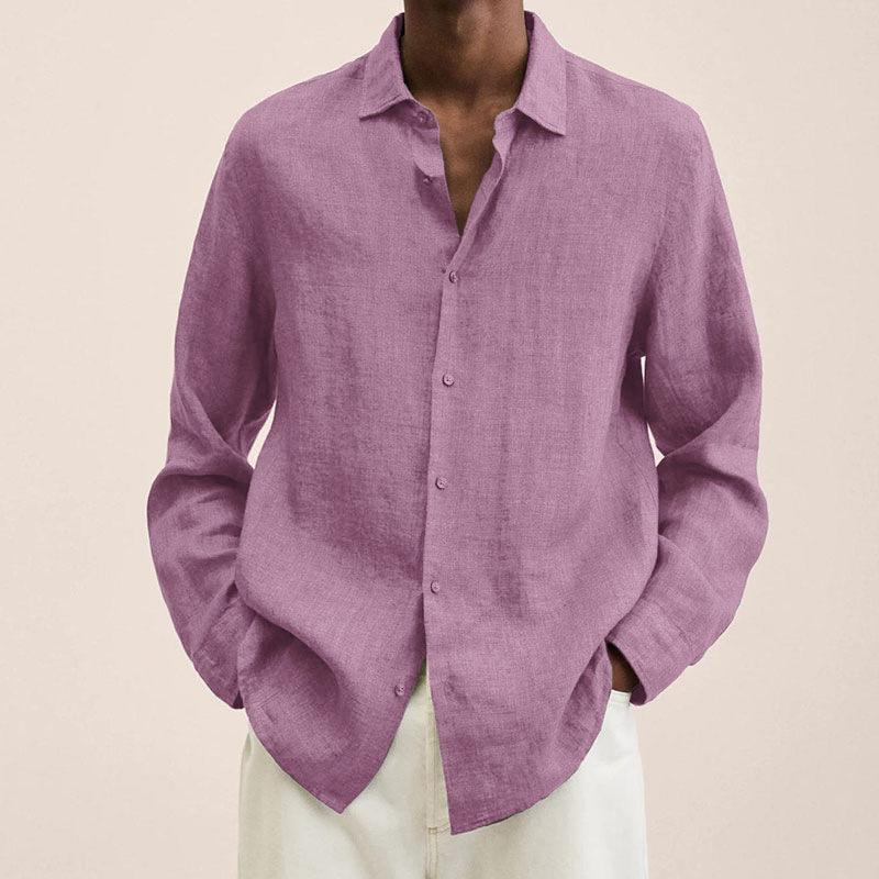 Men's Lapel Longs Sleeve Loose Fit Cotton And Linen Shirt 9261778108600