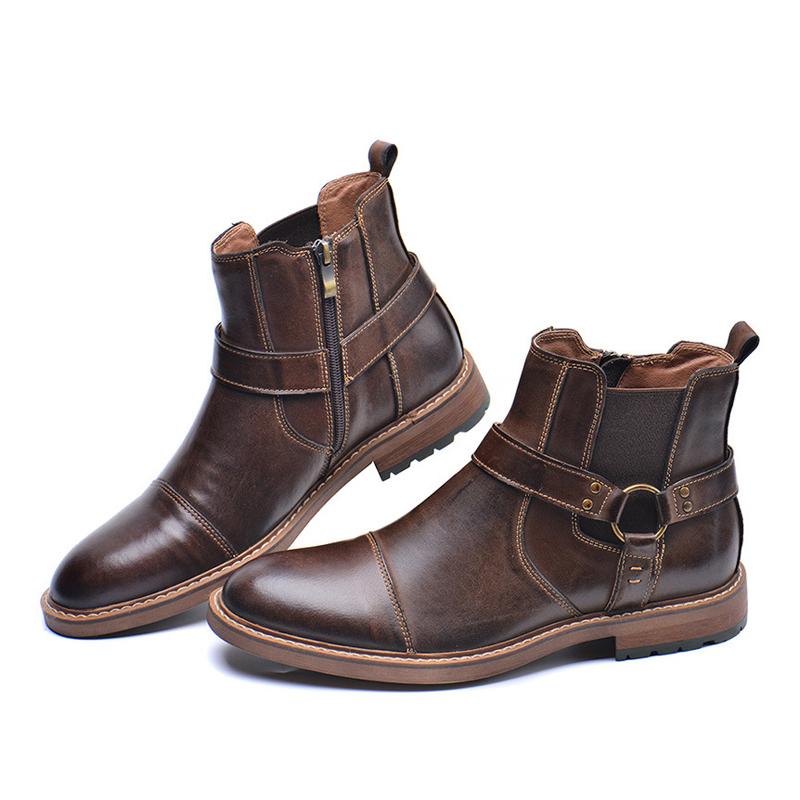 Men's Vintage Cowhide Zipper Workwear Boots 9261847543992