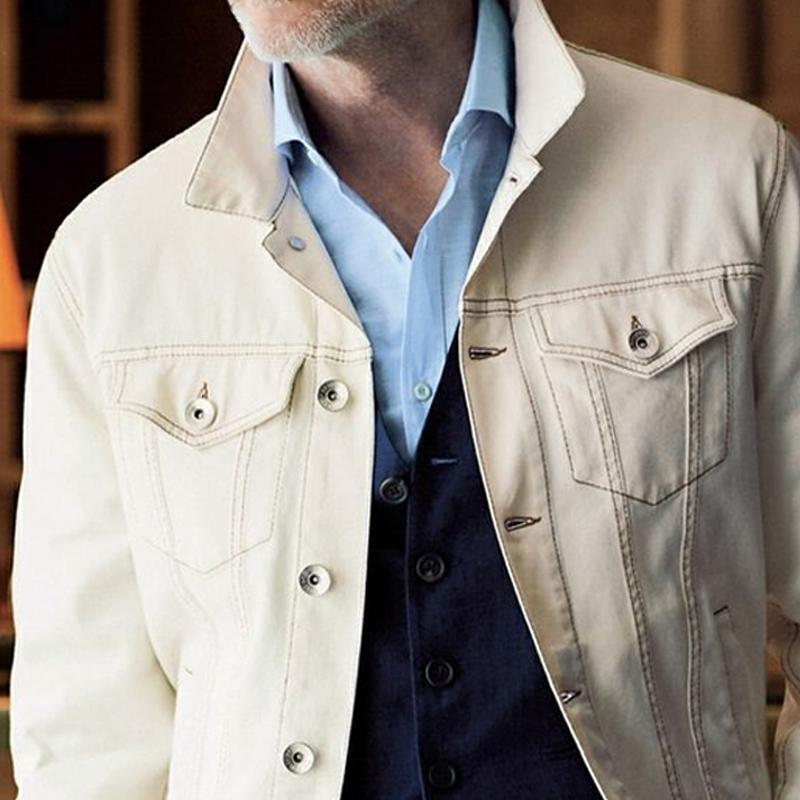 Men's Vintage White Denim Button Jacket 9878728900792