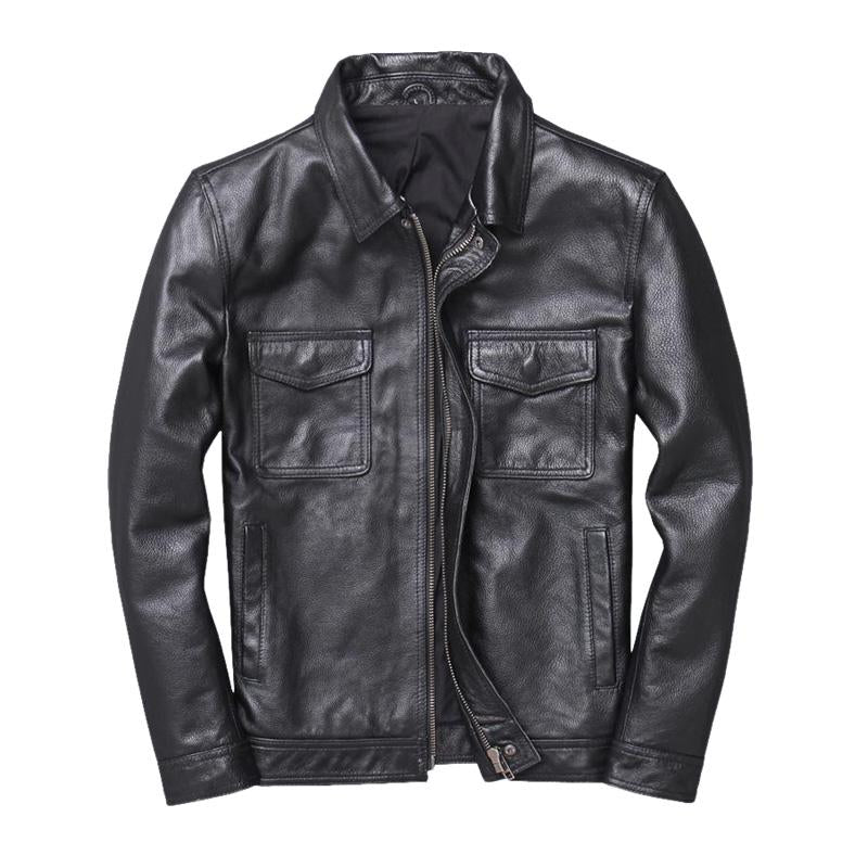 Men's Vintage Solid Lapel Leather Biker Jacket 9261086048440