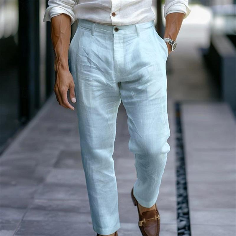 Men's Linen Button Solid Color Breathable Pants 9271921017016