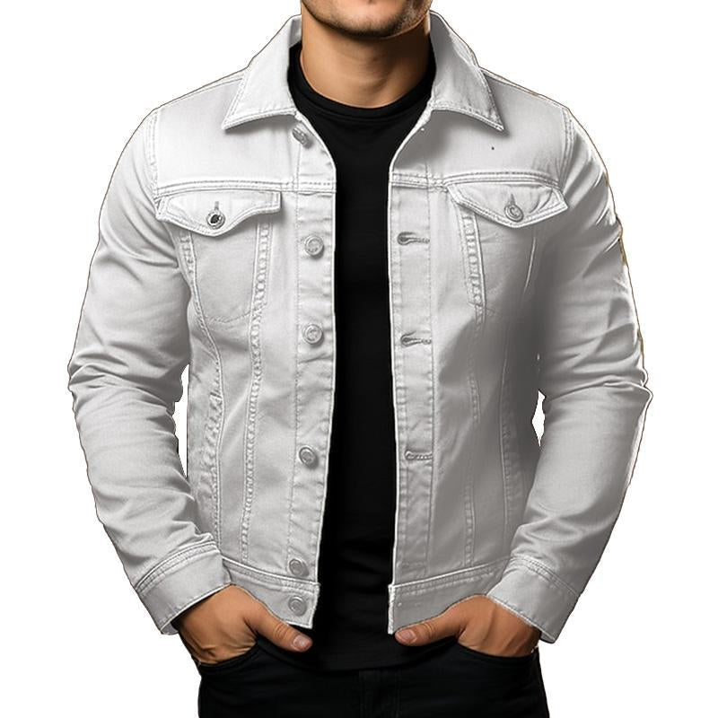 Men's Classic Solid Color Lapel Single Breasted Cargo Denim Jacket 9261078610104