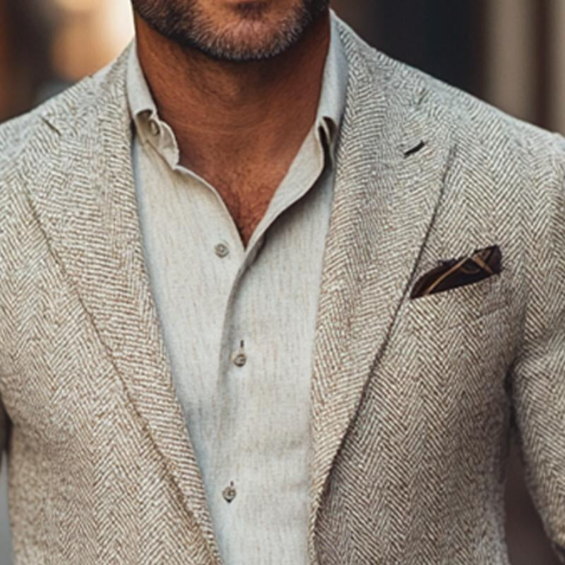 Men's Casual Herringbone Button Blazer 9879657971896