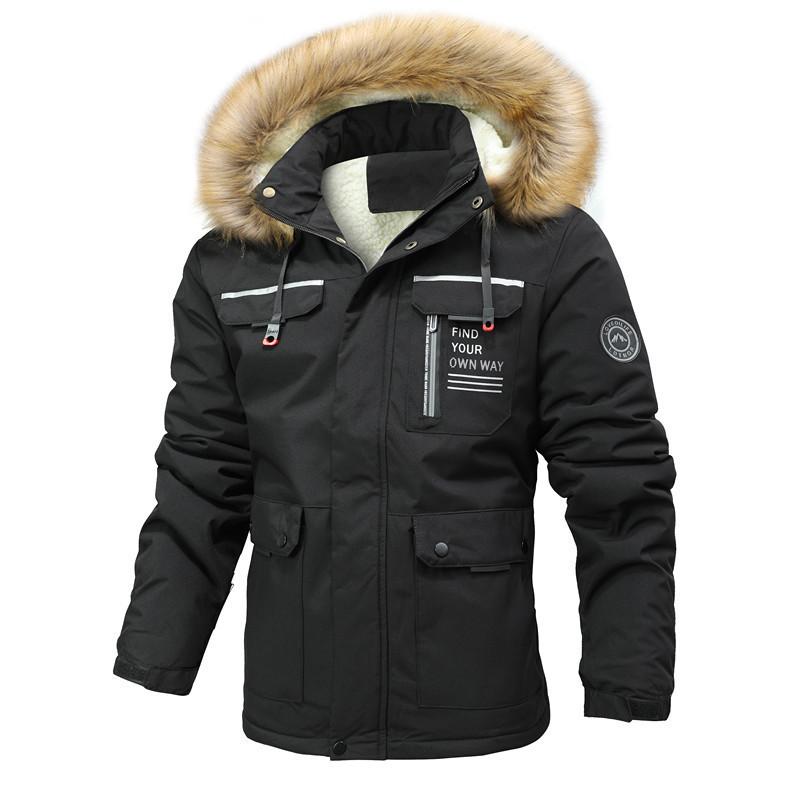 Men's Hooded Plush Thick Mid-length Coat 9261104496824