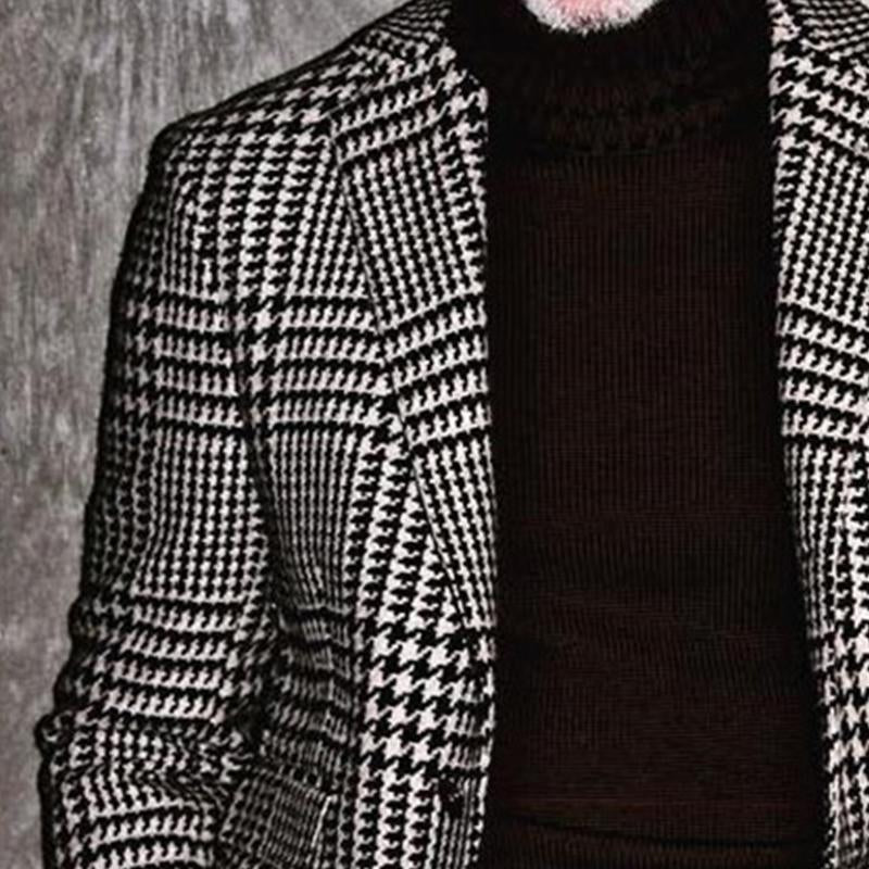 Men's Vintage Black and White Plaid Two-button Blazer 9886817812664