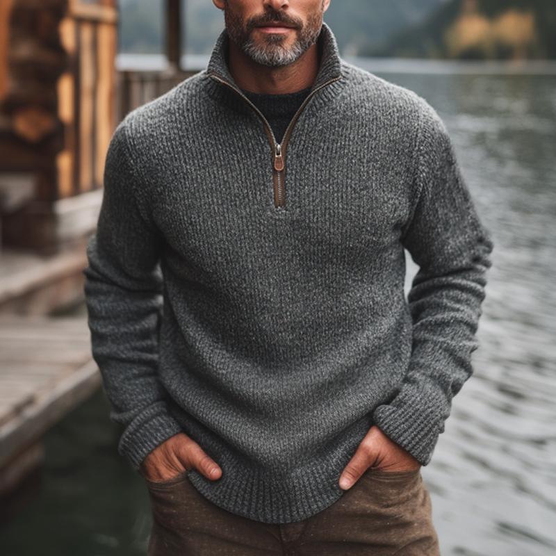 Men's Vintage Half Zip Turtleneck Knit Sweater 9887383879864