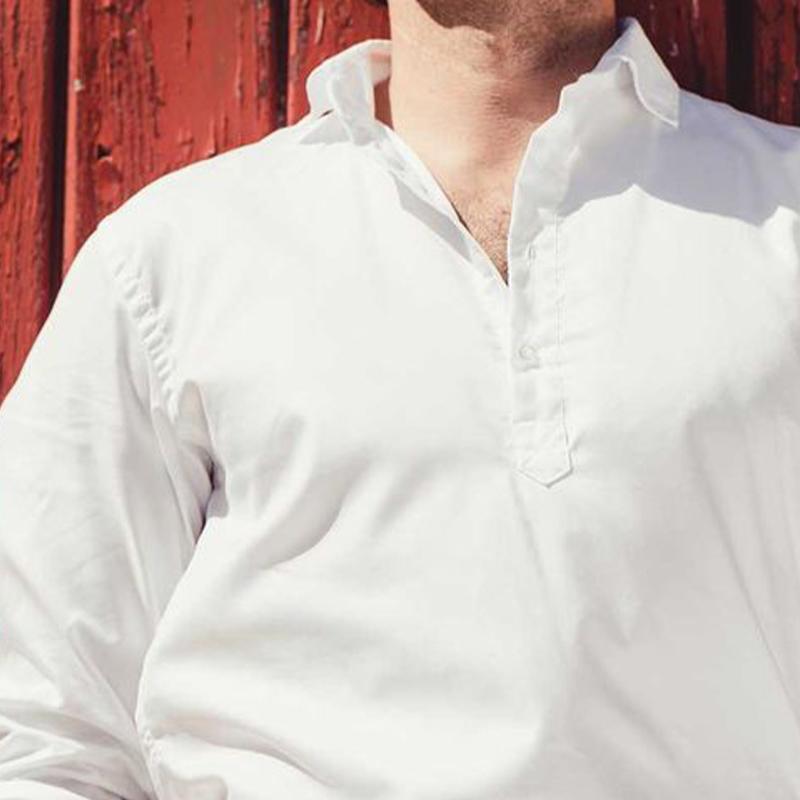 Men's Lapel Casual White Long Sleeve T-Shirt 9877926150328