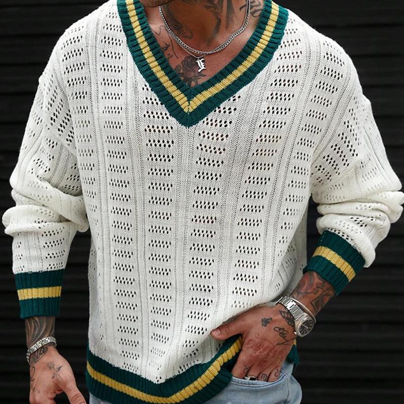 Men's Colorblock Knitted V-Neck Sweater 9888005980344