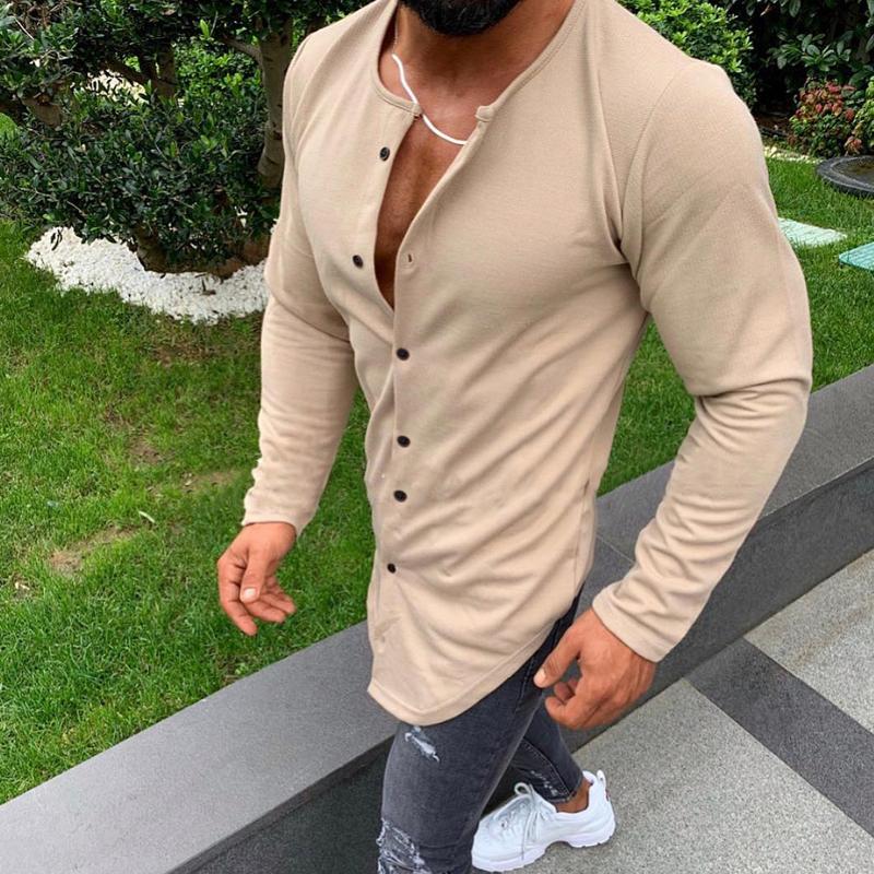 Men's Solid Color Casual Single Breasted T-Shirt Cardigan 9261130940600