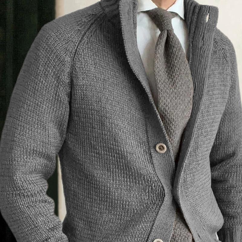 Men's Grey Stand Collar Button Knit Cardigan 9885839753400