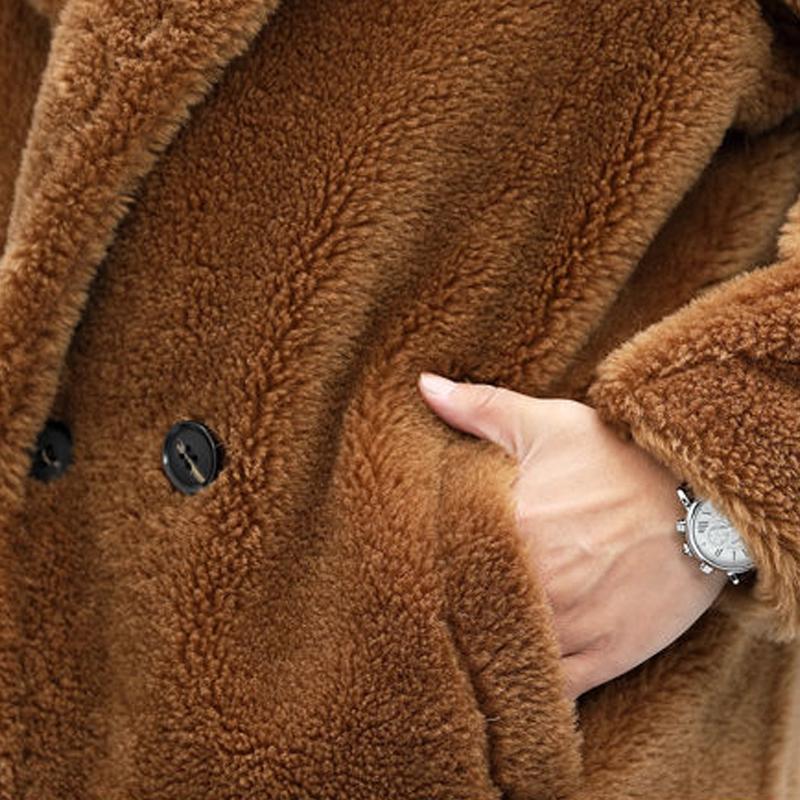 Men's Warm Solid Color Teddy Plush Lapel Long Coat 9261100728504