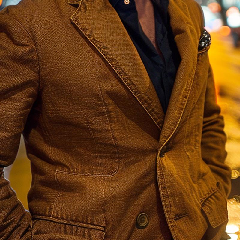 Men's Vintage Denim Solid Blazer 9877214298296