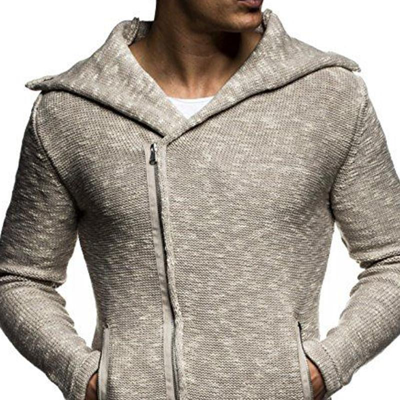 Men's Light Grey Knit Zipper Blend Cardigan 9885839687864