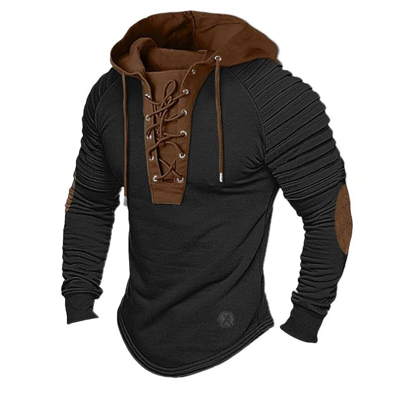 Men's Casual Solid Color Lace-Up Hooded Sweatshirt 9268189200568