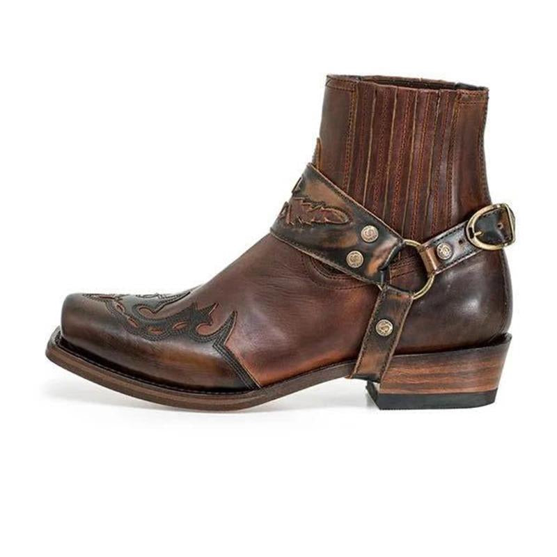 Men's Vintage Burnt Low Heel Rider Boots 9261847609528