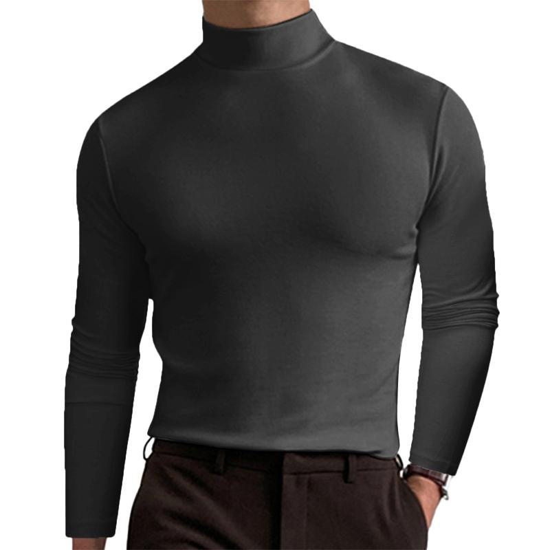 Men Casual Solid Color Fitted High Neck Long Sleeve T-Shirt 9261125271736