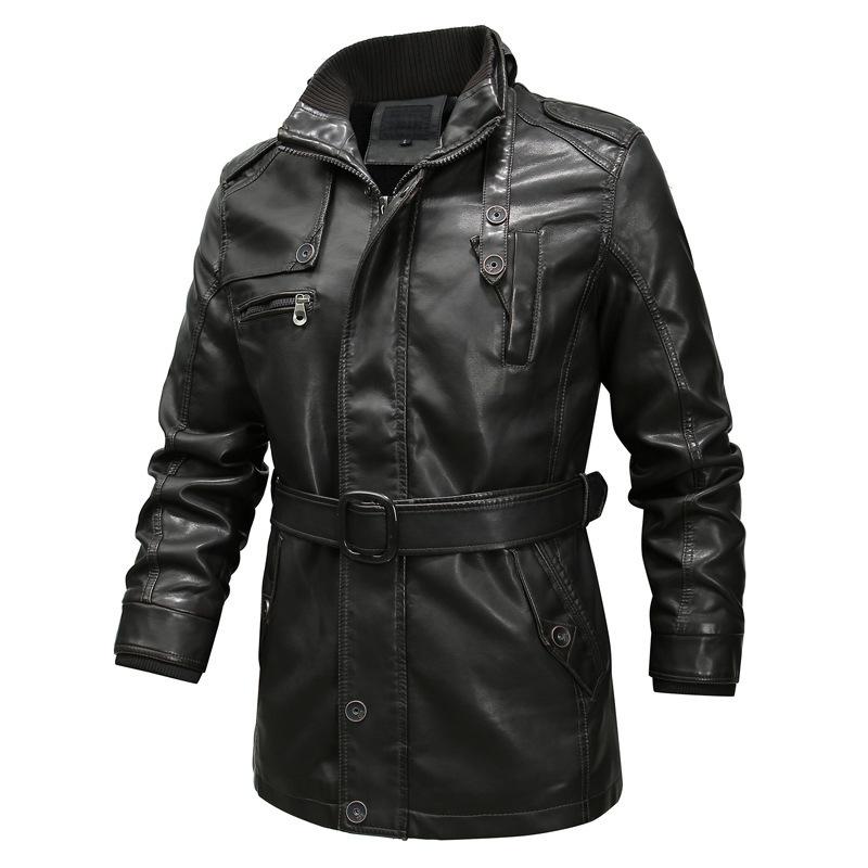 Men's Solid Color Stand Collar Motorcycle PU Leather Coat 9261103284408