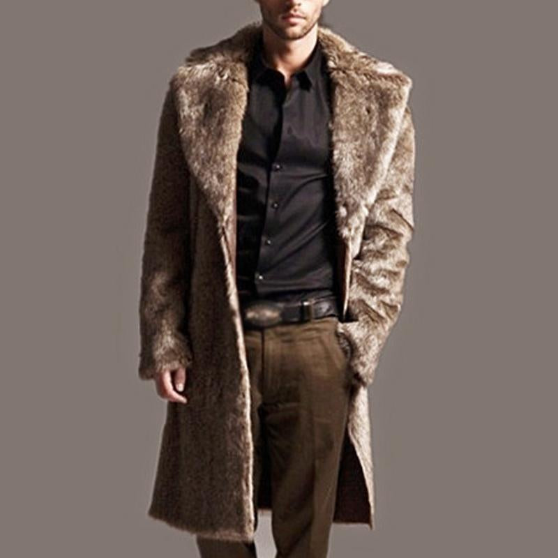 Men's Lapel Long Imitation Fur Solid Color Coat 9261101187256