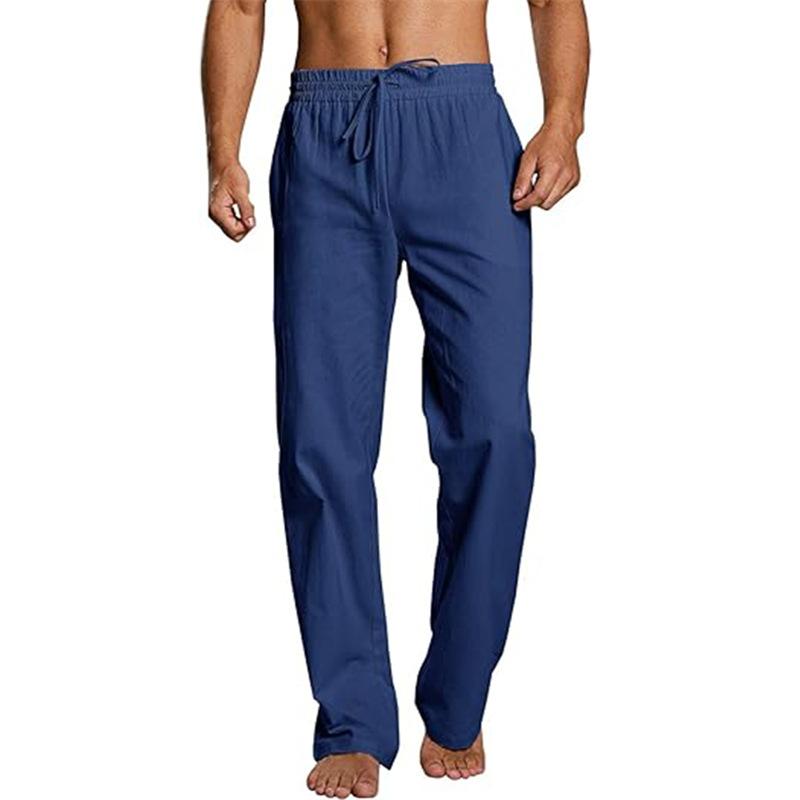 Men's Solid Color Cotton And Linen Loose Straight Casual Pants 9261770244280