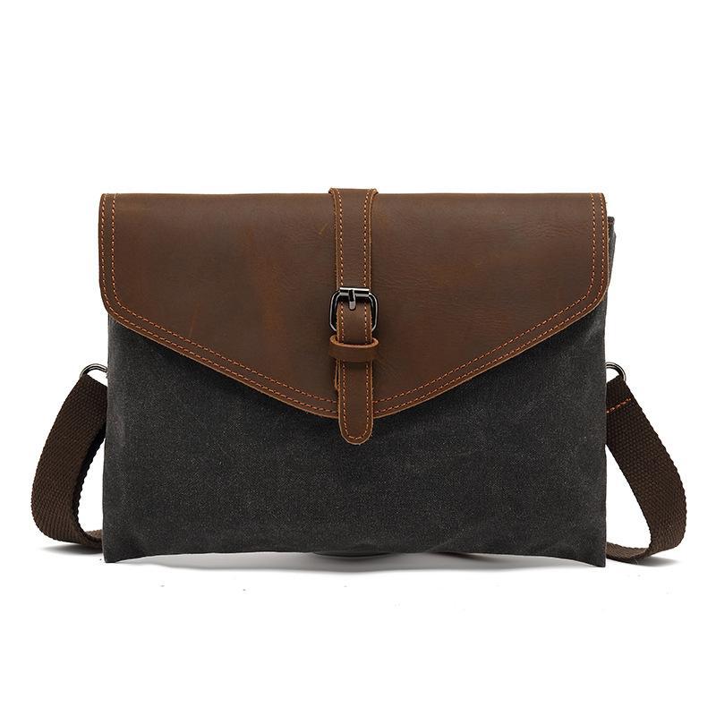 VINTAGE FLAP LEATHER CANVAS PANEL CLUTCH BAG 9262189510840