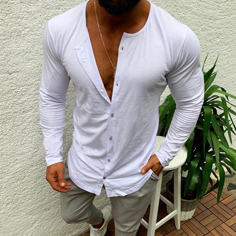 Men's Solid Color Casual Single Breasted T-Shirt Cardigan 9261130940600