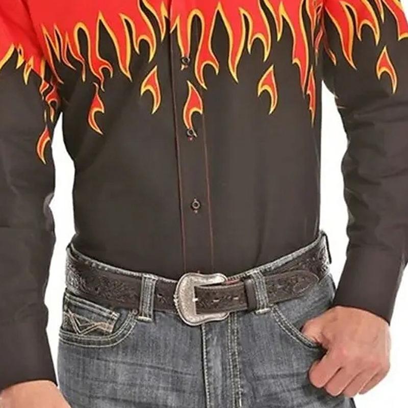 Men's Flame Print Resort Lapel Long Sleeve Shirt 9261814284472