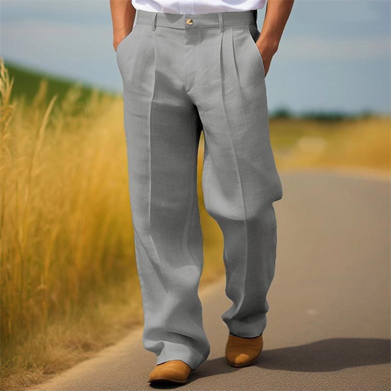 Men's Linen Solid Color Loose Straight Pants 9271921115320
