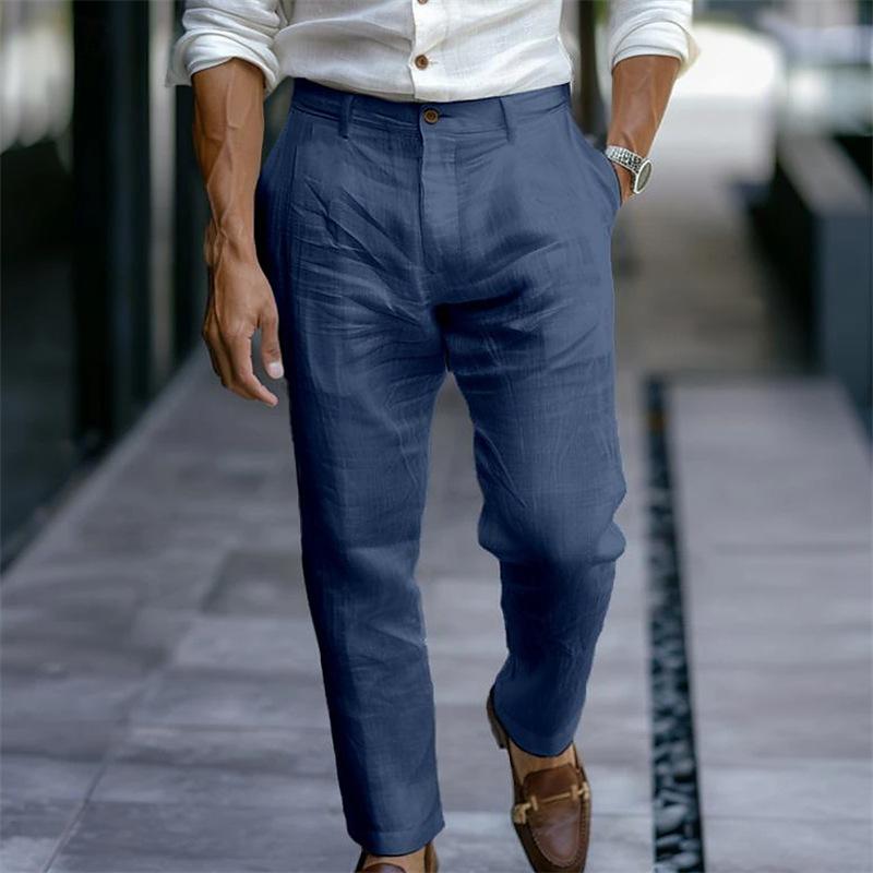 Men's Linen Button Solid Color Breathable Pants 9271921017016