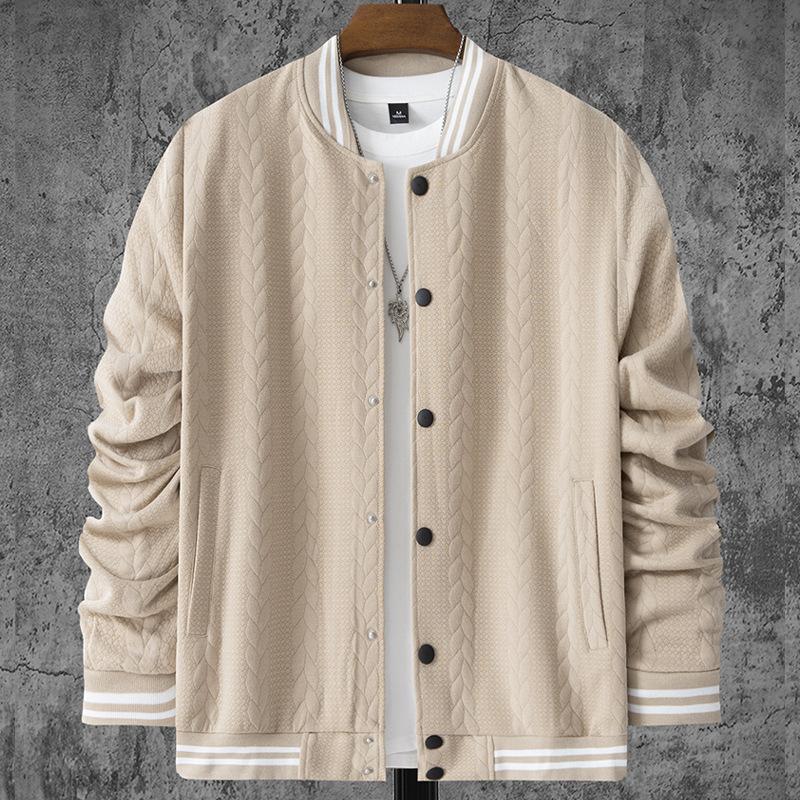 Men's Casual Stand Collar Jacquard Loose Single-breasted Baseball Jacket 9261087981752