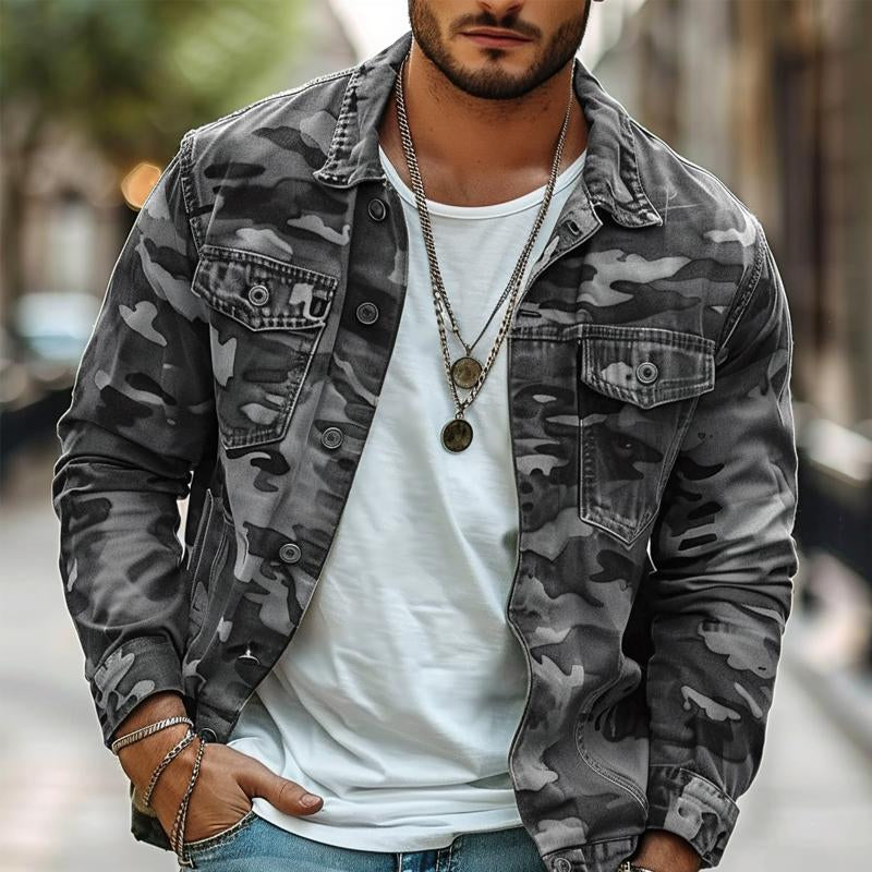 Men's Camouflage Canvas Retro Wear Lapel Jacket 9261077364920