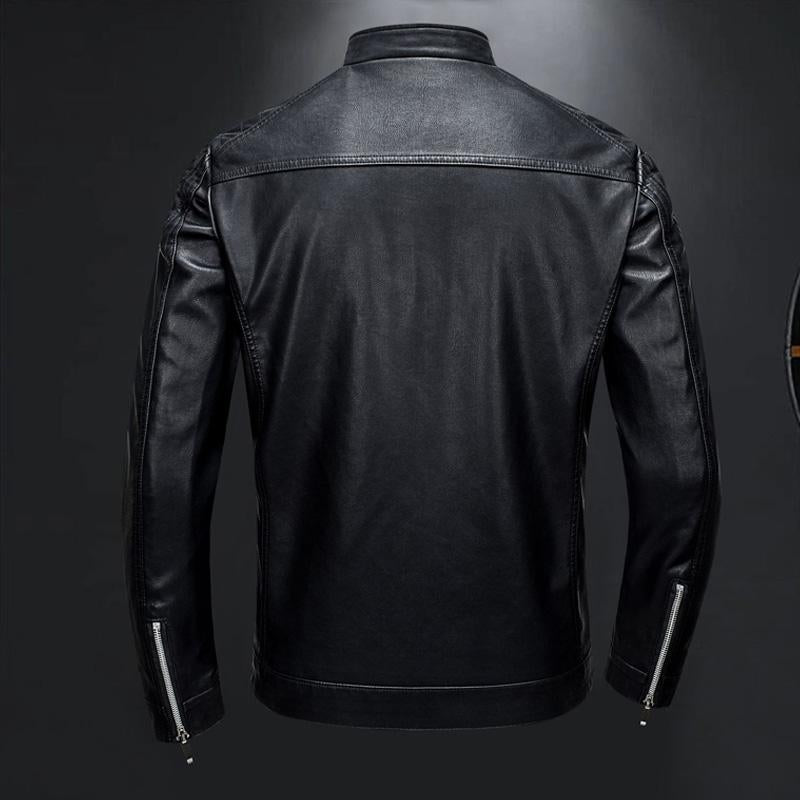 Men's Biker Collar Zip-Up Leather Jacket 9261086507192