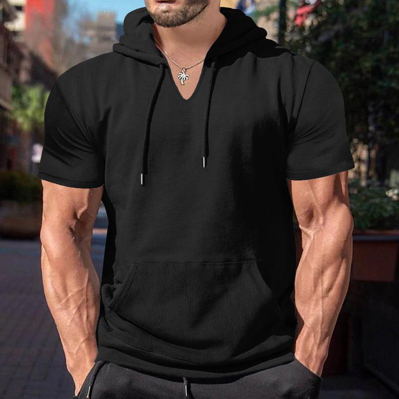 Men's Fashion Solid Loose Hooded Short Sleeve Casual T-shirt 9261131989176