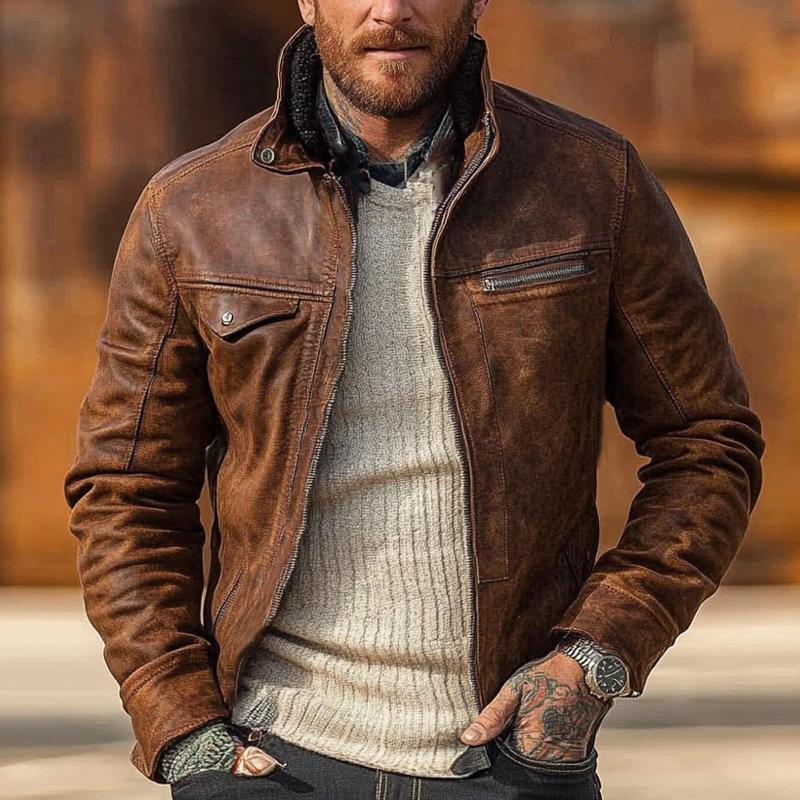 Men's Vintage Stand Collar Zip-Up Jacket 9269591802040