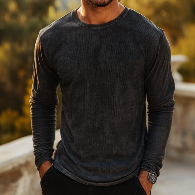 Men's Retro Casual Printed Round Neck Long Sleeve T-Shirt 9887363268792