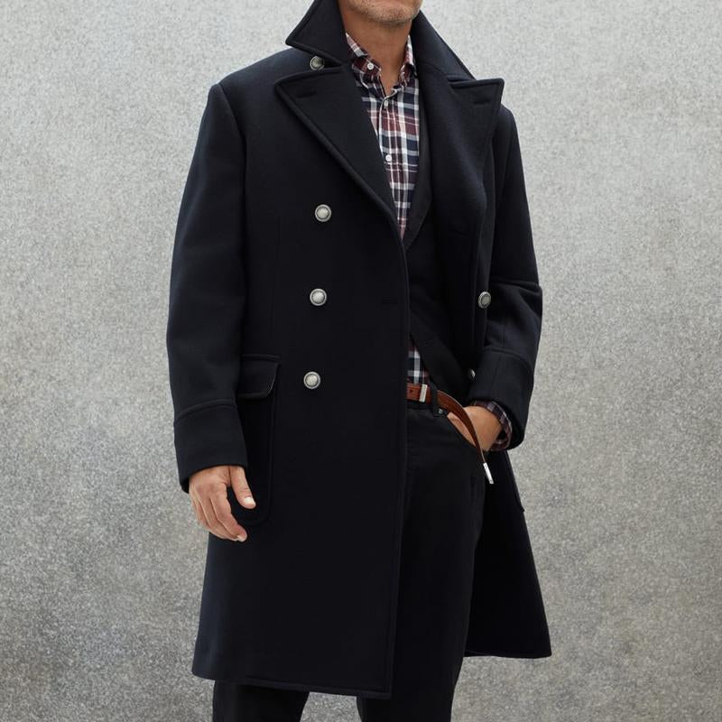 Men's Vintage Lapel Wool Blend Double-Breasted Mid-Length Coat 9261102039224