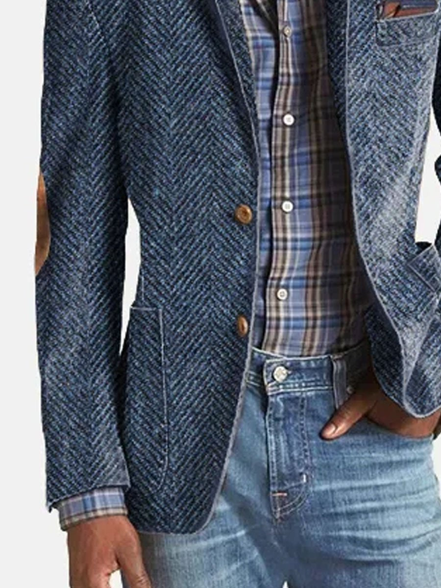 Men's Vintage Herringbone Suede 3-Pocket Casual Blazer 9888733823160
