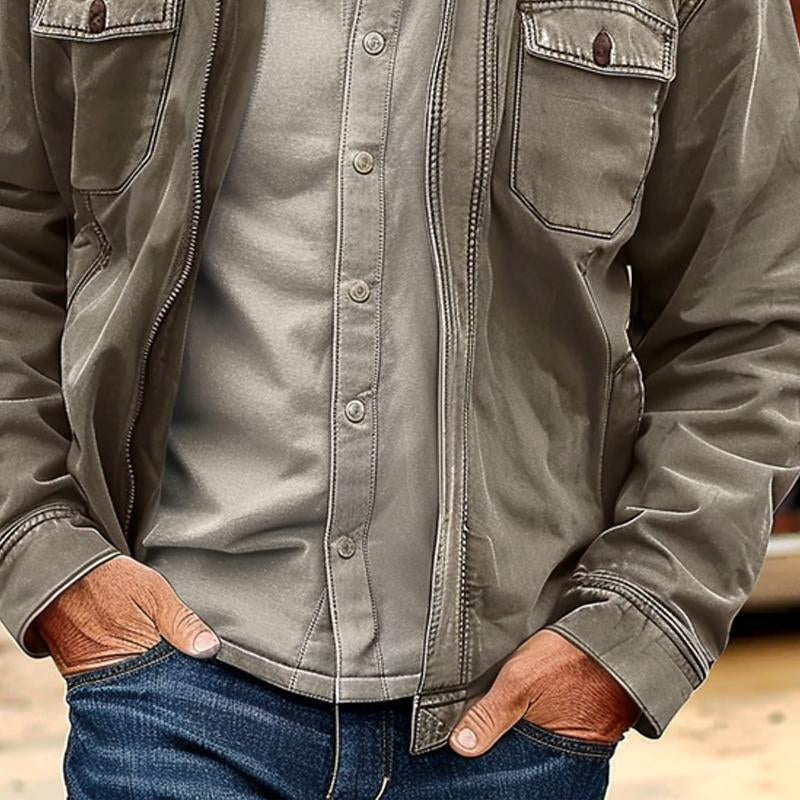 Men's Vintage Distressed Canvas Zip Jacket 9261077889208