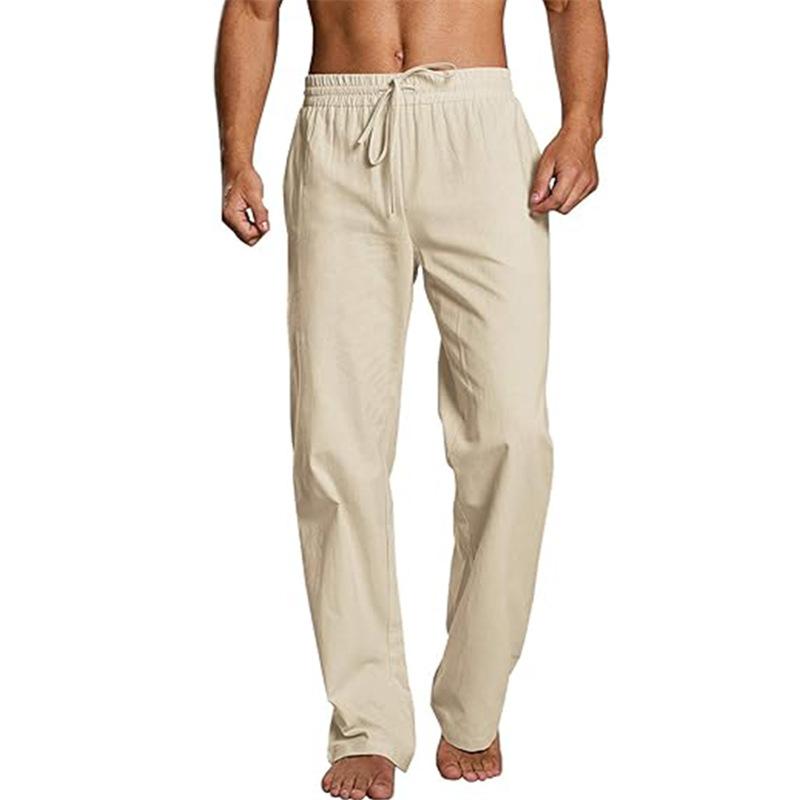 Men's Solid Color Cotton And Linen Loose Straight Casual Pants 9261770244280