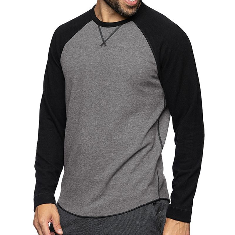 Men's Casual Round Neck Stitching Long Sleeve T-shirt 9887383584952