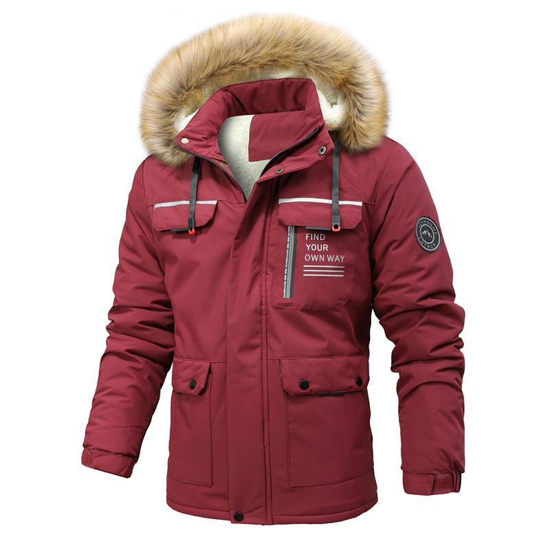 Men's Hooded Plush Thick Mid-length Coat 9261104496824