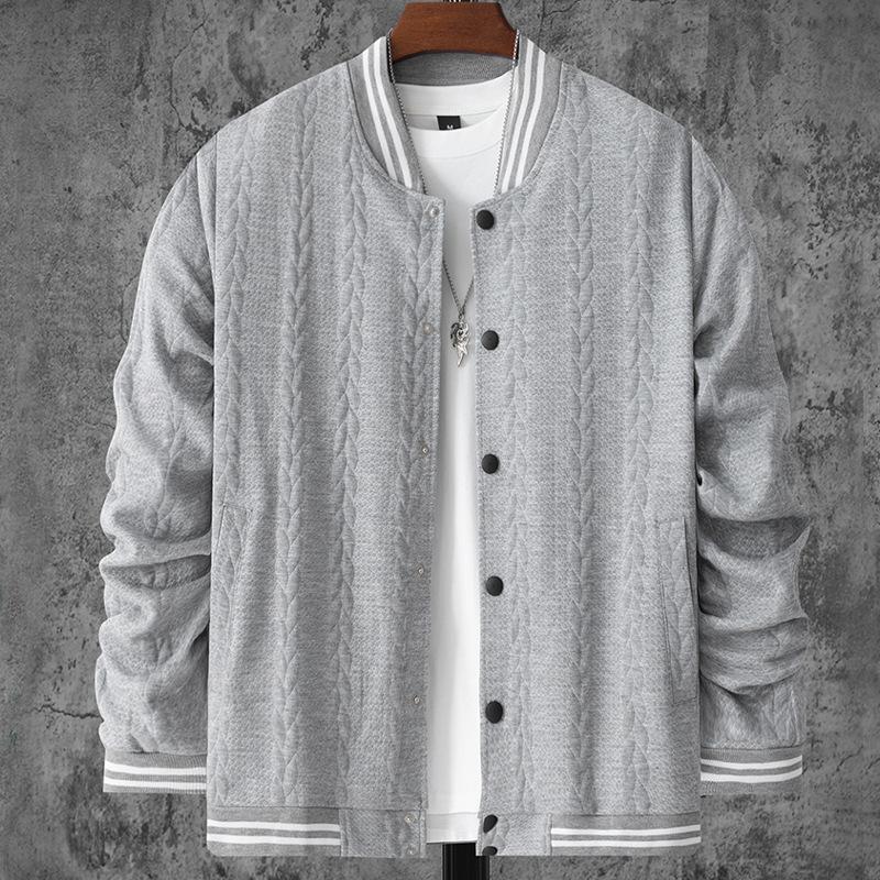 Men's Casual Stand Collar Jacquard Loose Single-breasted Baseball Jacket 9261087981752