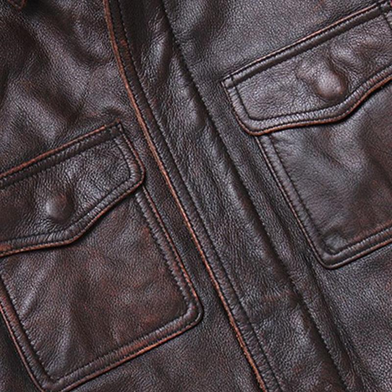 Men's Vintage Solid Lapel Leather Biker Jacket 9261086048440