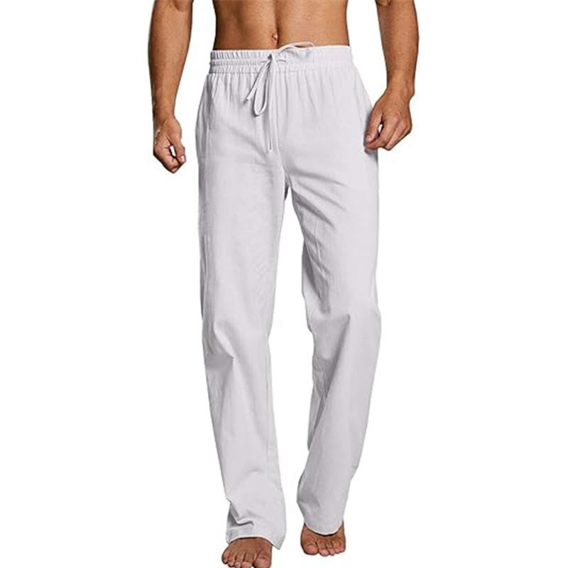 Men's Solid Color Cotton And Linen Loose Straight Casual Pants 9261770244280