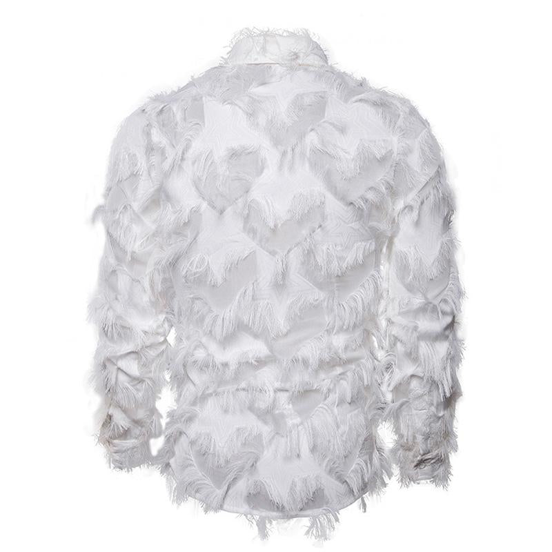 Men's Vintage Handmade 3D Feather Lapel Long-Sleeved Shirt 9261782663352