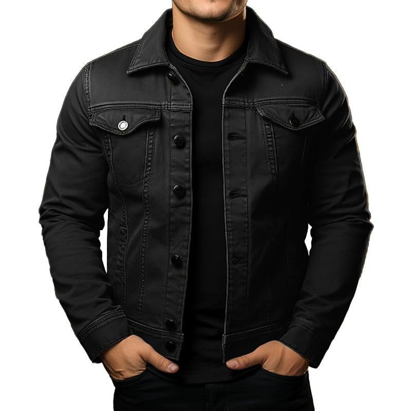 Men's Classic Solid Color Lapel Single Breasted Cargo Denim Jacket 9261078610104
