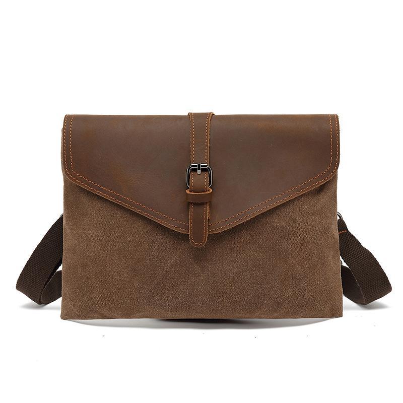 VINTAGE FLAP LEATHER CANVAS PANEL CLUTCH BAG 9262189510840