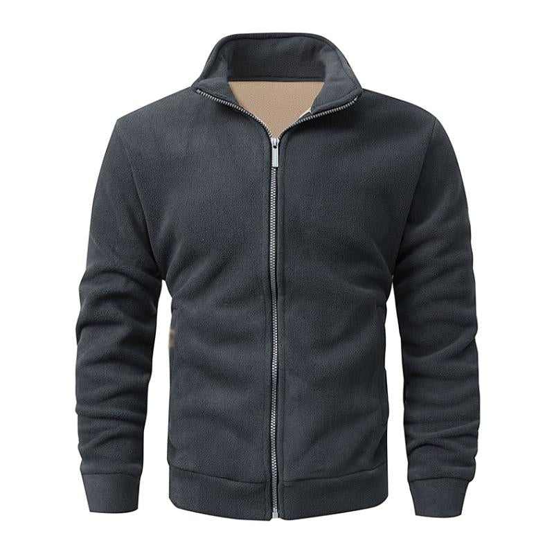 Men's Retro Casual Solid Color Polar Fleece Lapel Sweatshirt Jacket 9261094207672