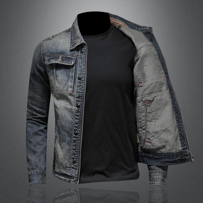 Men's Vintage Washed Slim Fit Zip-Up Denim Motorcycle Jacket 9261088145592