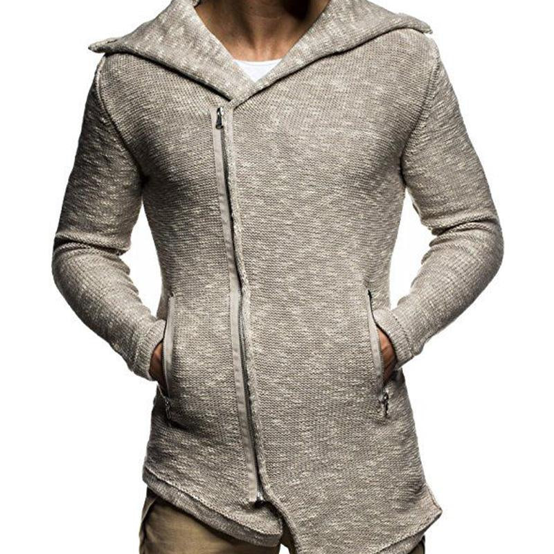 Men's Light Grey Knit Zipper Blend Cardigan 9885839687864